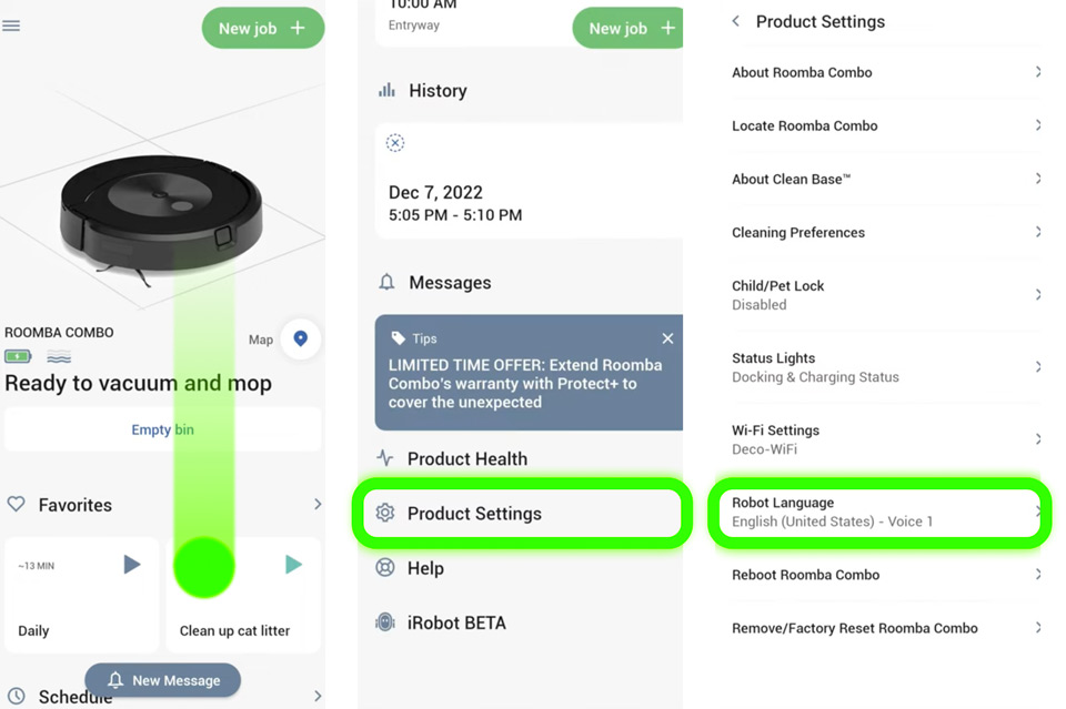 Изменение языка в приложении iRobot App для новых моделей Roomba