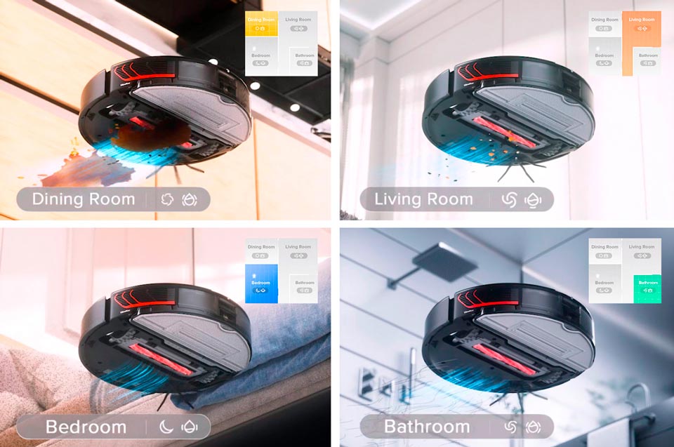Roborock S7 MaxV Ultra разбивает карту на комнаты, и в каждой из них позволяет настроить индивидуальные параметры уборки