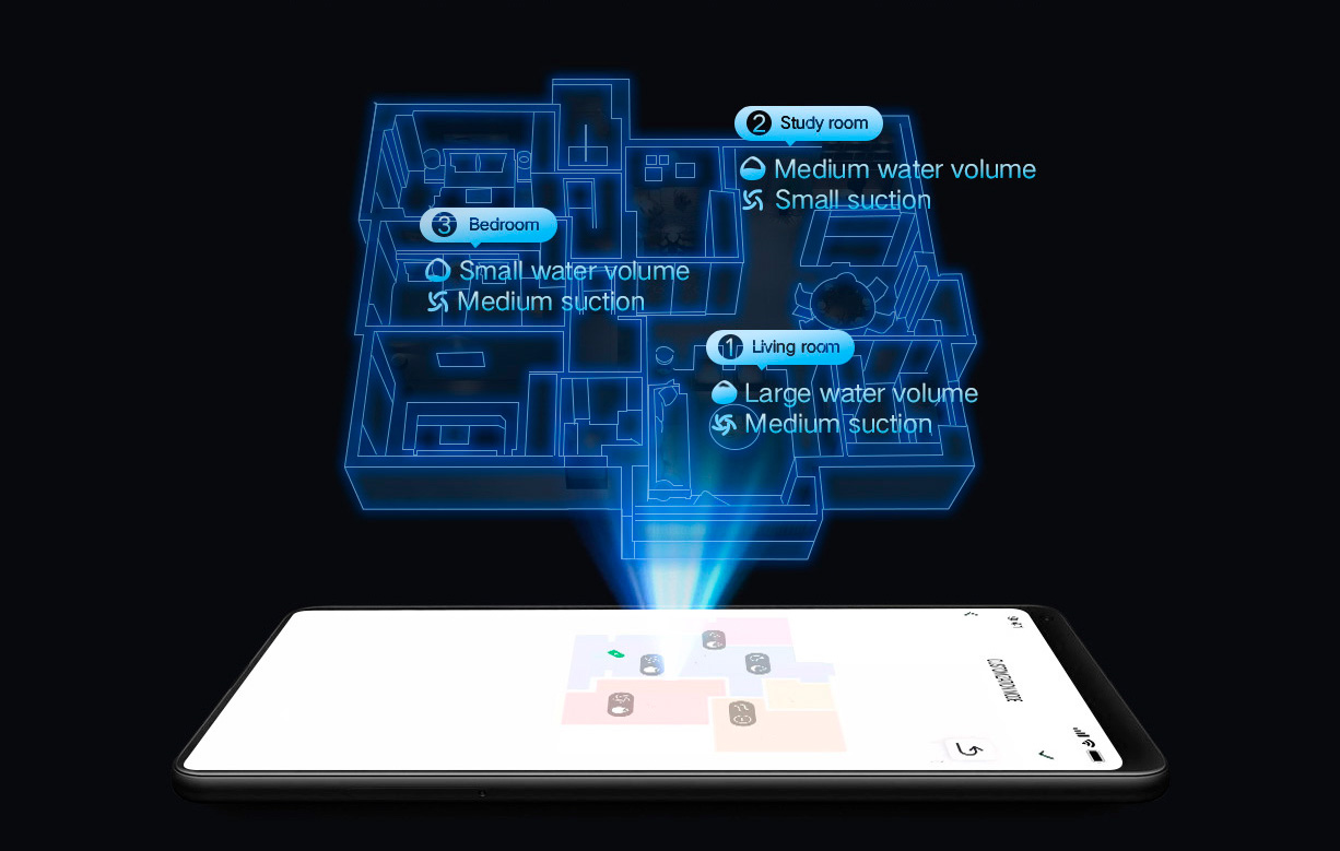 Мобильное приложение Lydsto R1 разбивает карту помещения на зоны